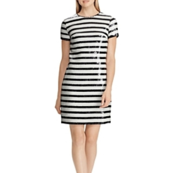 black and white striped sequin dress